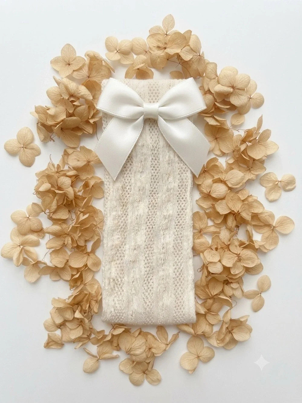 Cream Knit Toddler Socks with Satin Bows - Size 1-3 Years